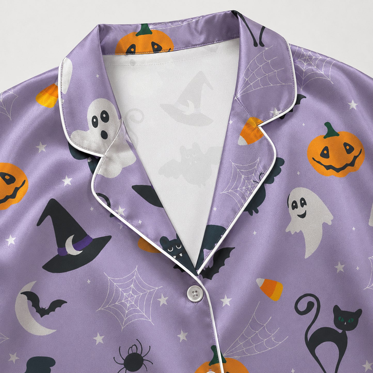 PJ-741-Halloween Satin Pajama Set with Festive Seasonal Print for Cozy Sleepwear and Loungewear