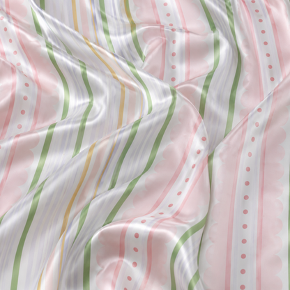 PJ-M021-Pastel Multicolor Striped Scalloped Polka Dot Pattern Satin Button Down Sleepwear Pajama Lounge Set