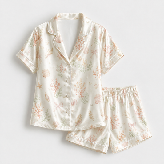 PJ-M039-Alabaster Silk Coastal Pajama Apparel, Navy Nautical Graphic Short Sleeve Loungewear Sleepwear Collection Raiment