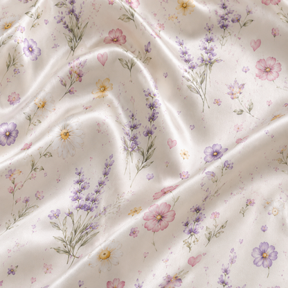 PJ-M055-Romantic Watercolor Botanical Floral Heart Pattern Ivory Satin Sleepwear Button Front Lounge Pajama Set