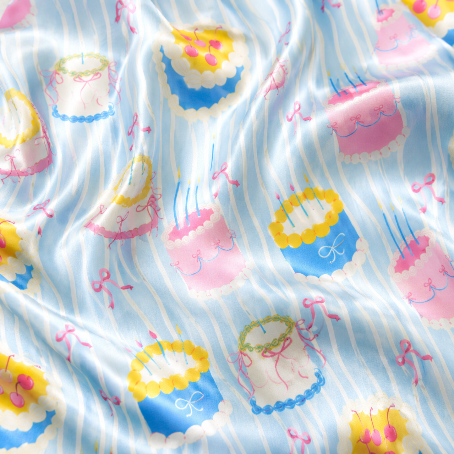 PJ-M107-Blue Satin Cake Pajama Apparel, Pink Stripe Pattern Short Sleeve Loungewear Sleepwear Collection Clothing
