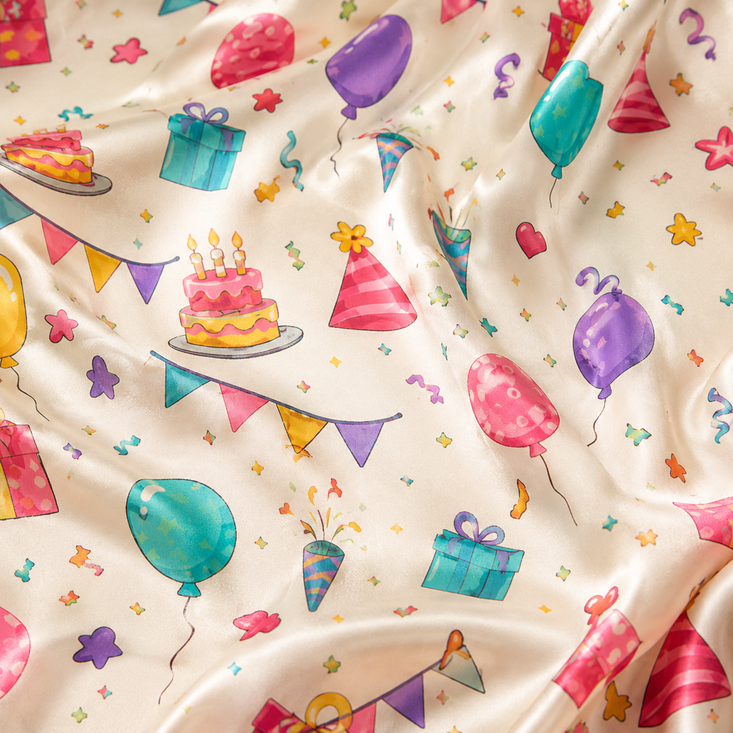 PJ-M108-Alabaster Silk Celebration Pajama Apparel, Cake Graphic Short Sleeve Loungewear Sleepwear Collection Raiment