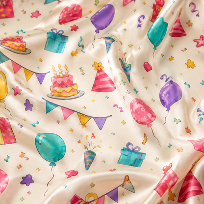 PJ-M108-Alabaster Silk Celebration Pajama Apparel, Cake Graphic Short Sleeve Loungewear Sleepwear Collection Raiment