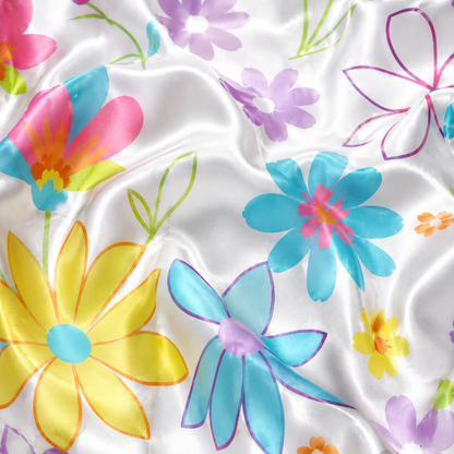 PJ-M137-Pearl Silk Botanical Pajama Apparel, Retro Blossom Graphic Short Sleeve Loungewear Sleepwear Collection Raiment