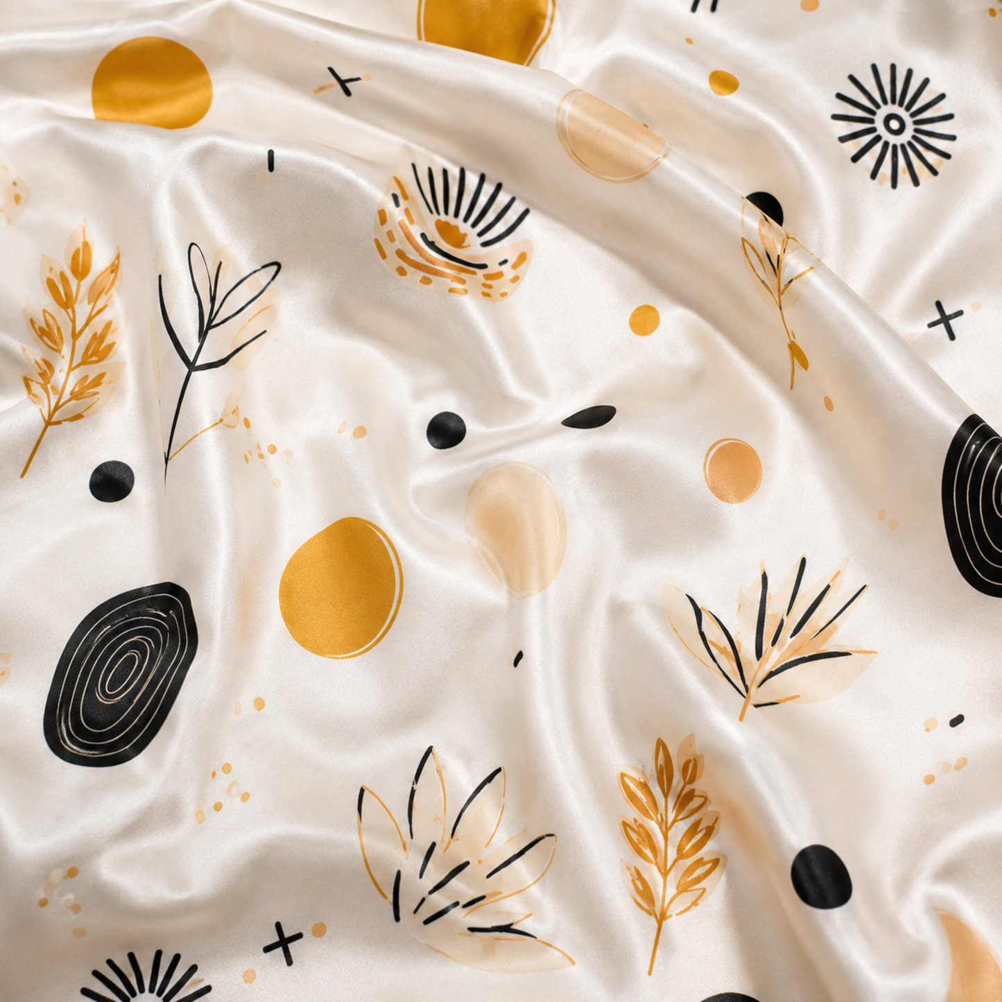 PJ-M140-Modern Boho Geometric Satin Pajama Set with Abstract Mid Century Pattern for Cozy Sleepwear