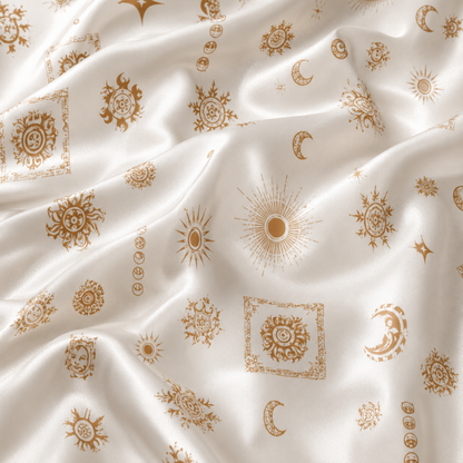 PJ-M145-Luxury White Satin Celestial Sun Moon Star Pajama Set