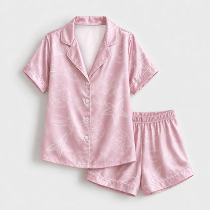 PJ-M154-Rose Poly Seaside Pajama Apparel, Sweet Printed Loungewear Sleepwear Collection Top Bottom Attire