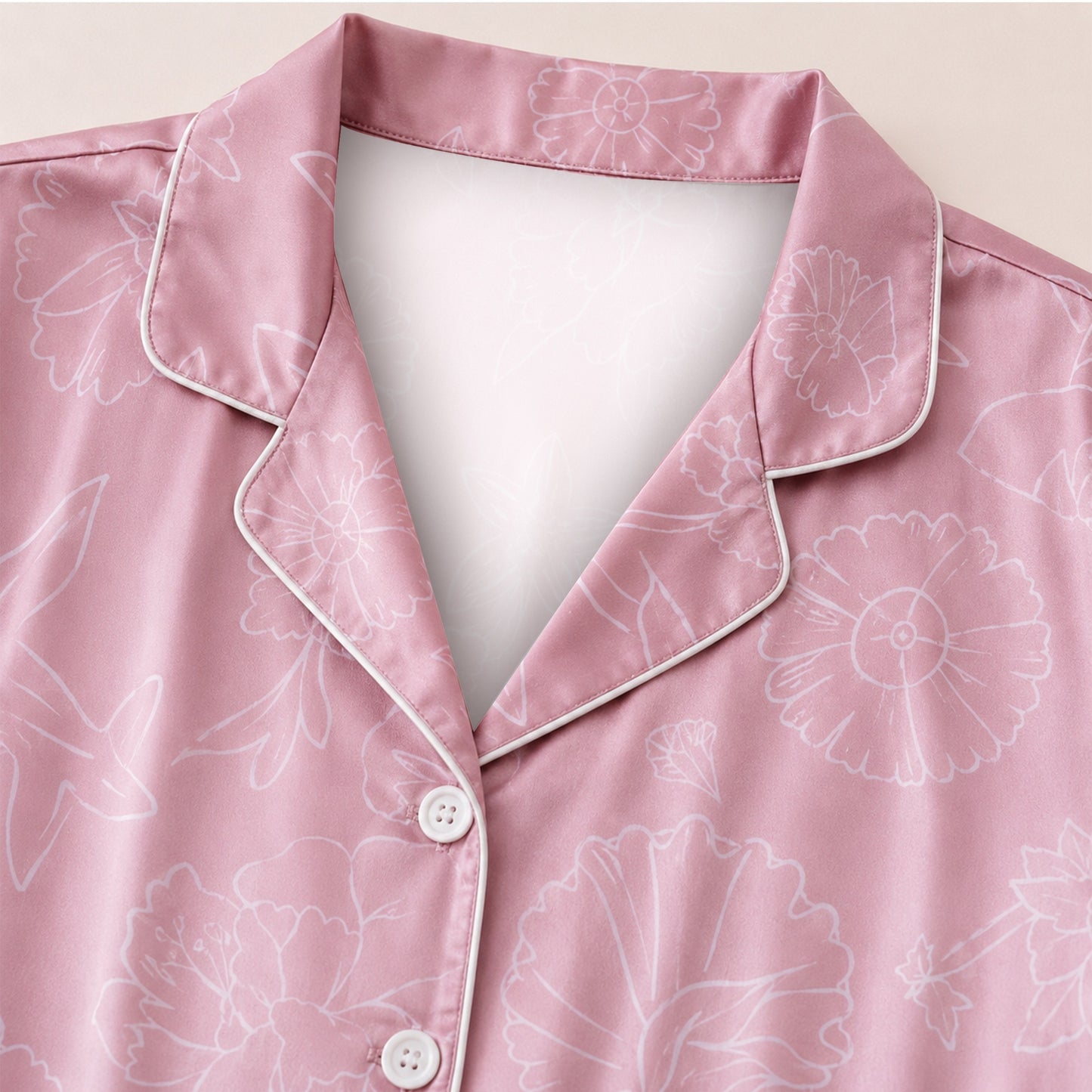 PJ-M154-Rose Poly Seaside Pajama Apparel, Sweet Printed Loungewear Sleepwear Collection Top Bottom Attire