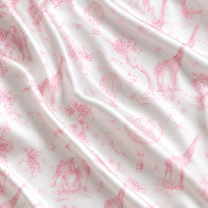 PJ-M159-Vintage Toile Safari Animal Satin Pajama Set Hot Air Balloon Two Piece Sleepwear Button Up Loungewear