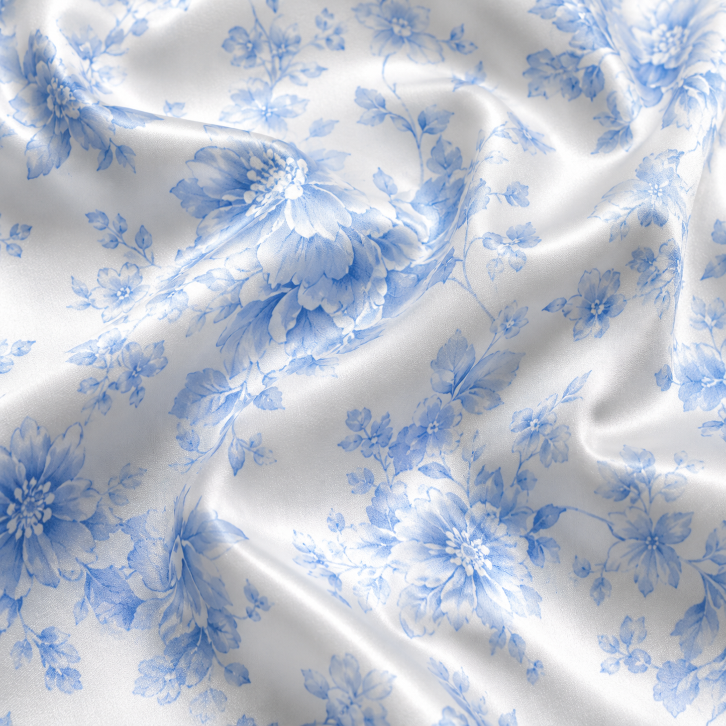 PJ-M160-Light Blue Floral Satin Pajama Set Ditsy Rose Two Piece Sleepwear Button Front Loungewear