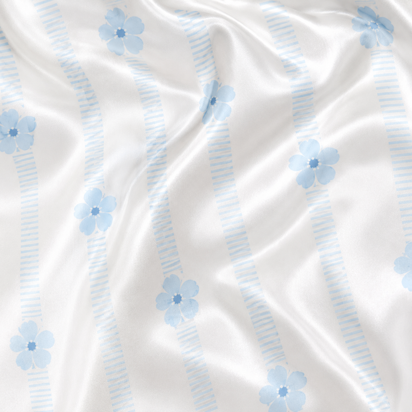 PJ-M162-Blue Floral Striped Satin Pajama Set Daisy Two Piece Sleepwear Button Up Loungewear