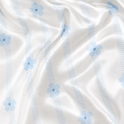 PJ-M162-Blue Floral Striped Satin Pajama Set Daisy Two Piece Sleepwear Button Up Loungewear