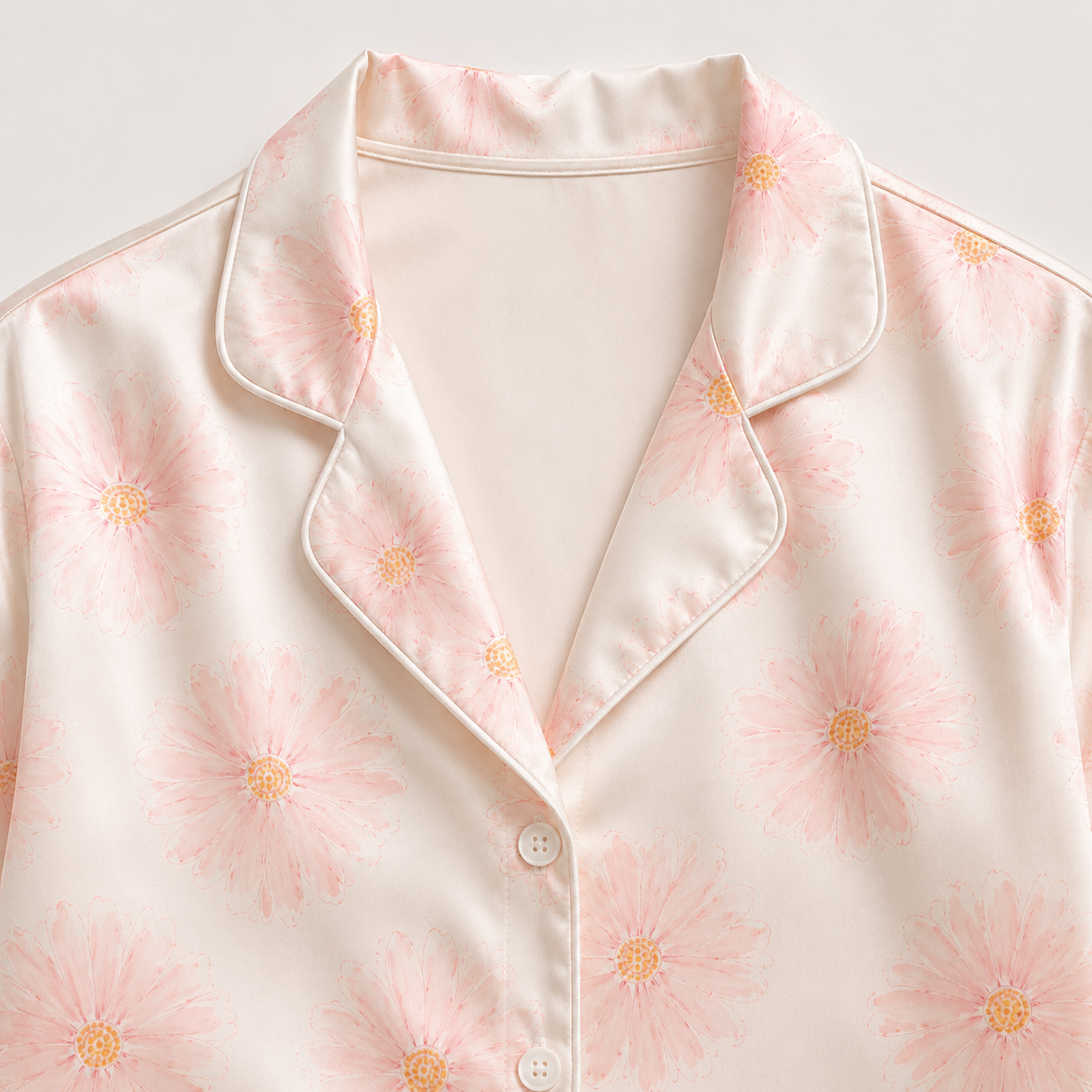 PJ-M174-Ivory Silk Aesthetic Pajama Apparel, Botanical Graphic Loungewear Sleepwear Collection Top Bottom Matching Raiment