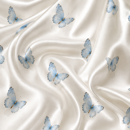 PJ-M179-Cream Blue Butterfly Satin Pajama Set Button Front Sleepwear Fairycore Loungewear