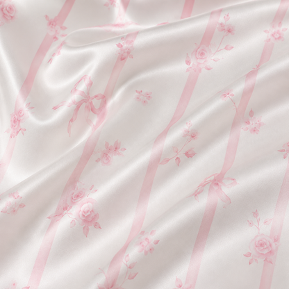 PJ-M184-Alabaster Satin Graphic Pajama Apparel, Elegant Flower Motif Layout Loungewear Sleepwear Collection Top Bottom Garments