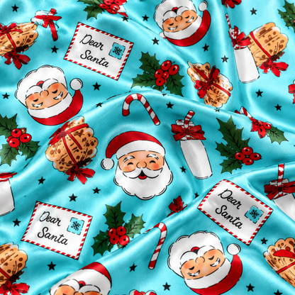 PJ-M1856-Dear Santa Christmas Satin Pajama Set, Milk Cookies Candy Cane Holly Festive Holiday Sleepwear