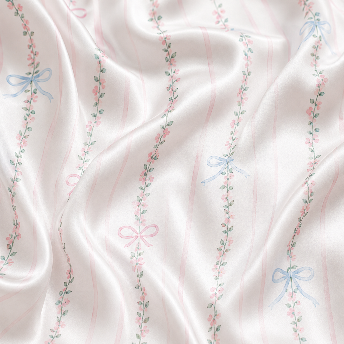 PJ-M186-Silk Aesthetic Pajama Apparel, Whimsical Bow Graphic Loungewear Sleepwear Collection Top Bottom Raiment