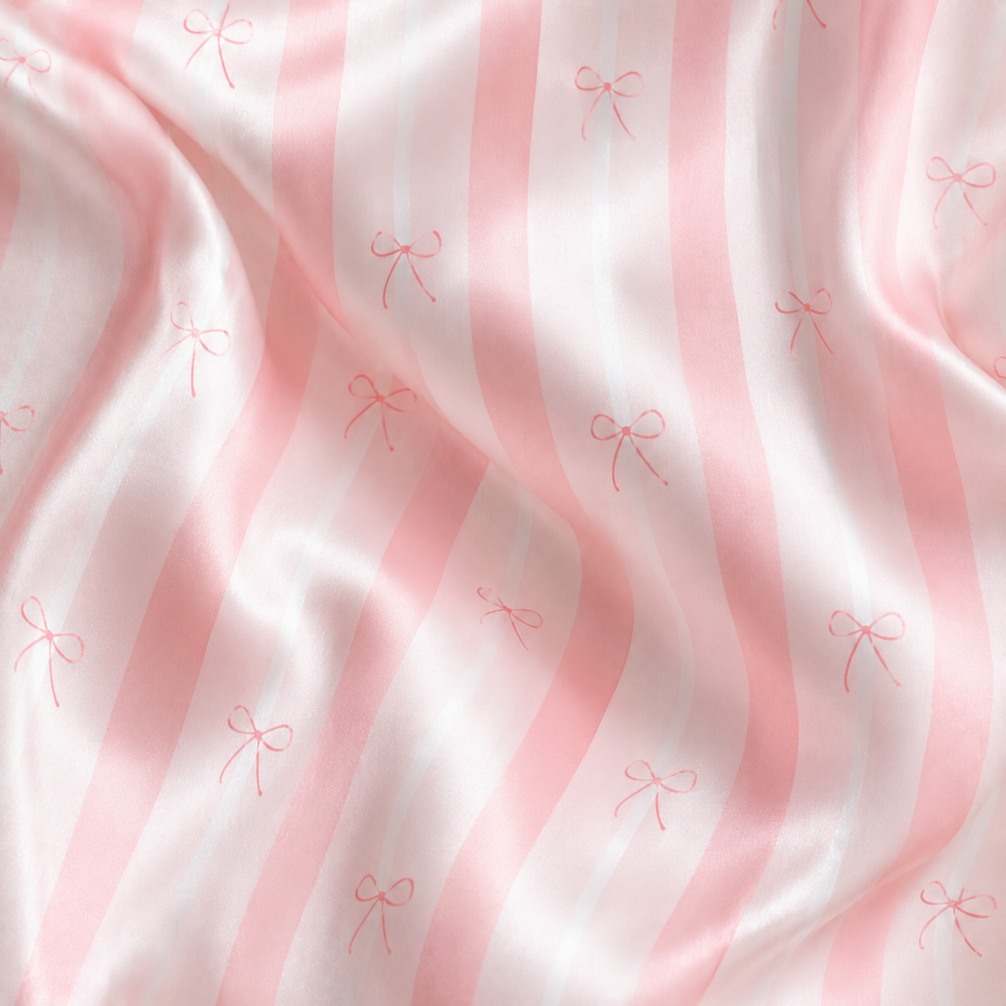 PJ-M187-Pink Striped Bow Satin Pajama Set Coquette Sleepwear Button Up Loungewear