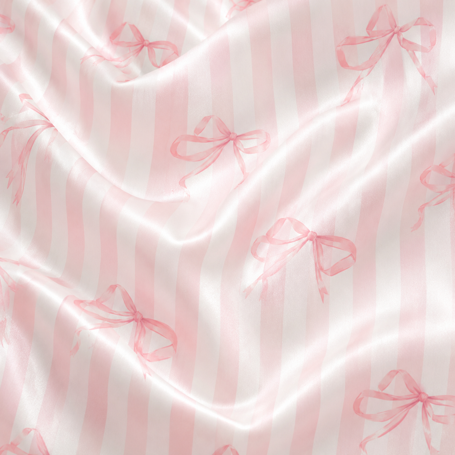 PJ-M190-Coquette Pink Striped Bow Satin Pajama Set Button Up Ribbon Sleepwear Loungewear