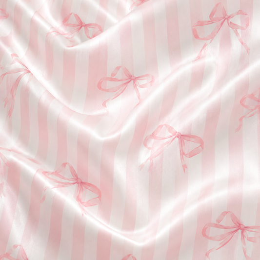 PJ-M190-Coquette Pink Striped Bow Satin Pajama Set Button Up Ribbon Sleepwear Loungewear