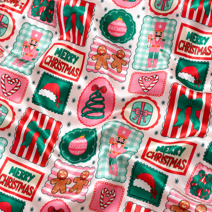 PJ-M1903-Retro Christmas Treats Satin Pajama Set, Gingerbread Candy Festive Holiday Sleepwear