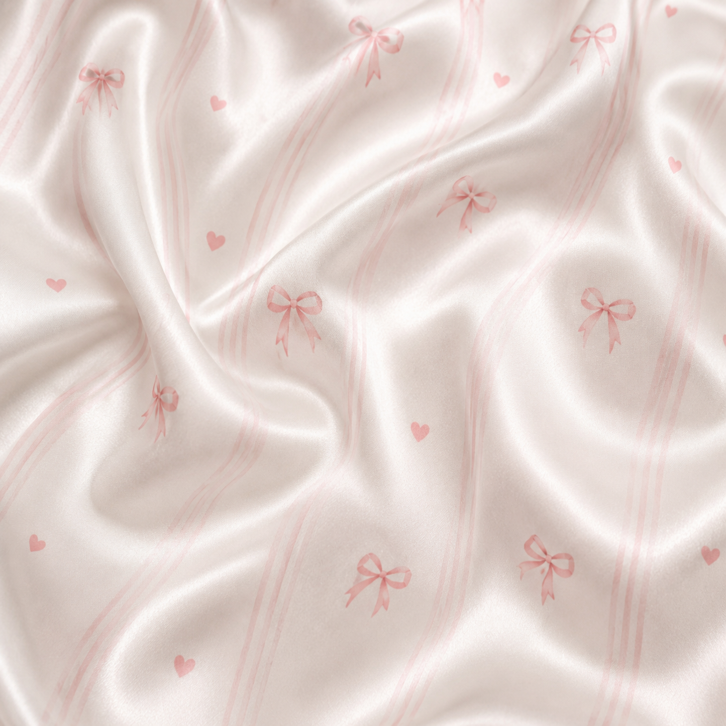 PJ-M191-White Thin Pink Striped Bow Satin Pajama Set Heart Detail Sleepwear Button Up Loungewear