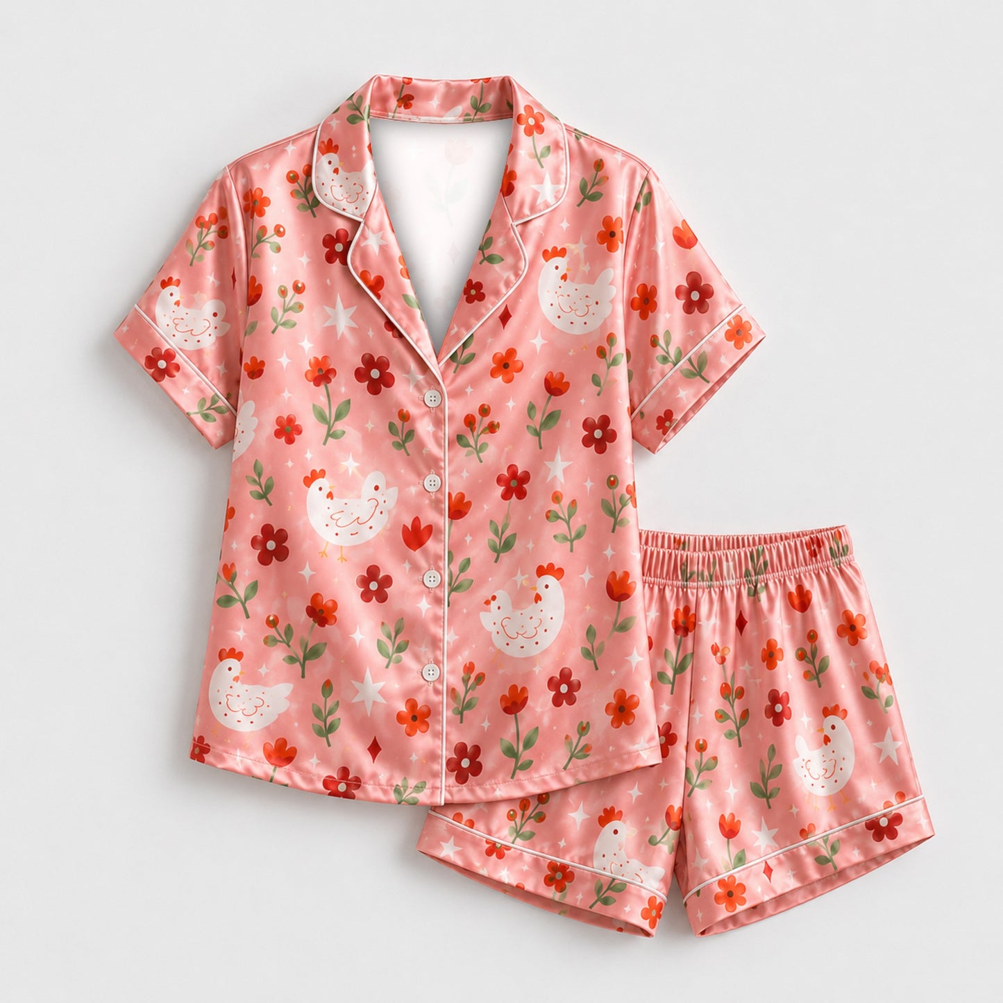 PJ-M201-Peach Fabric Aesthetic Pajama Apparel, Whimsical Animal Graphic Loungewear Sleepwear Collection Top Bottom Raiment