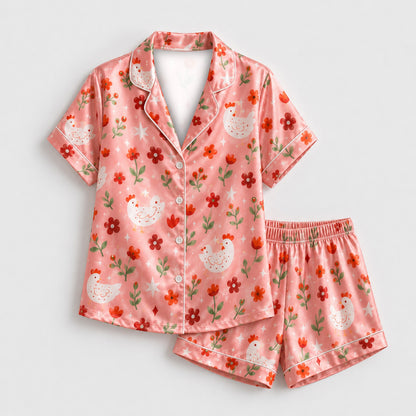 PJ-M201-Peach Fabric Aesthetic Pajama Apparel, Whimsical Animal Graphic Loungewear Sleepwear Collection Top Bottom Raiment