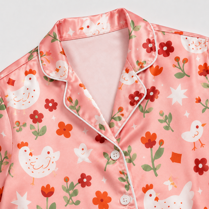 PJ-M201-Peach Fabric Aesthetic Pajama Apparel, Whimsical Animal Graphic Loungewear Sleepwear Collection Top Bottom Raiment