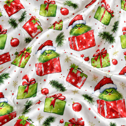 PJ-M2018-The Grinch Christmas Gift Satin Pajama Set, Dr Seuss Holiday Sleepwear