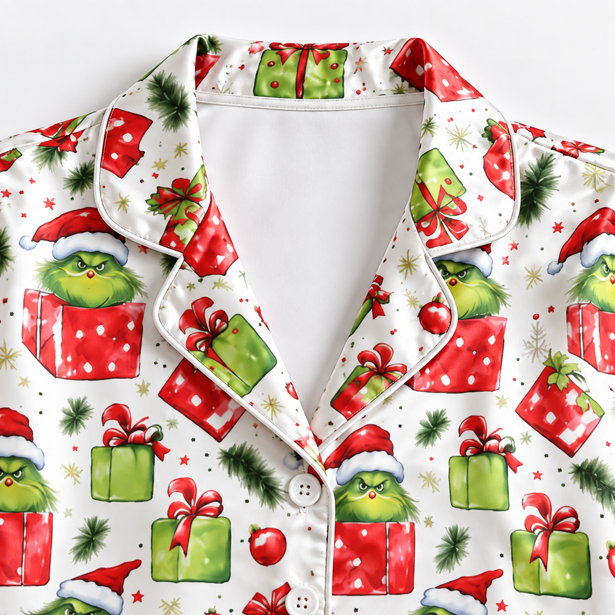 PJ-M2018-The Grinch Christmas Gift Satin Pajama Set, Dr Seuss Holiday Sleepwear
