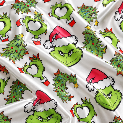 PJ-M2019-The Grinch Christmas Satin Pajama Set, Dr Seuss Grinch Holiday Sleepwear