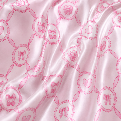 PJ-M207-Ribbon Pajama Apparel, Cherry Heart Pattern Loungewear Sleepwear Collection Top Bottom Clothing