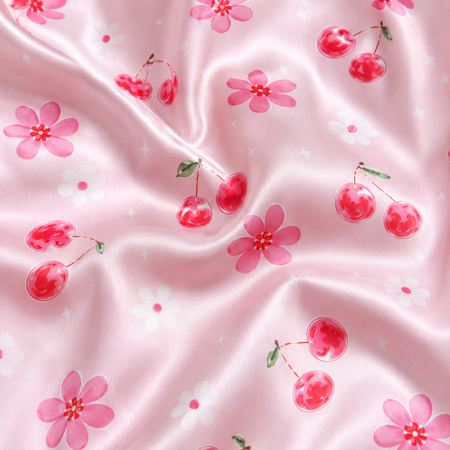 PJ-M208-Pink Cherry Pajama Apparel, Floral Blossom Pattern Loungewear Sleepwear Collection Top Bottom Clothing