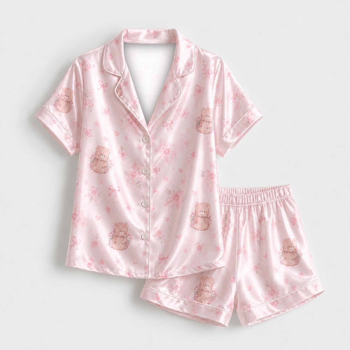 PJ-M209-Teddy Pajama Apparel, Sweet Printed Loungewear Sleepwear Collection Top Bottom Matching Attire