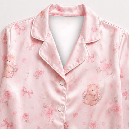 PJ-M209-Teddy Pajama Apparel, Sweet Printed Loungewear Sleepwear Collection Top Bottom Matching Attire