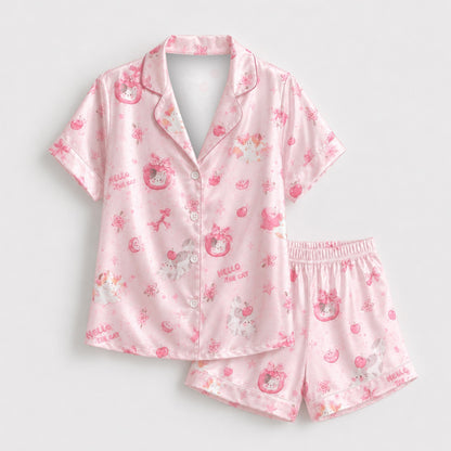 PJ-M210-Soft Salmon Poly Pajama Apparel, Refined Floral Graphic Sleepwear and Comfortable Loungewear Set