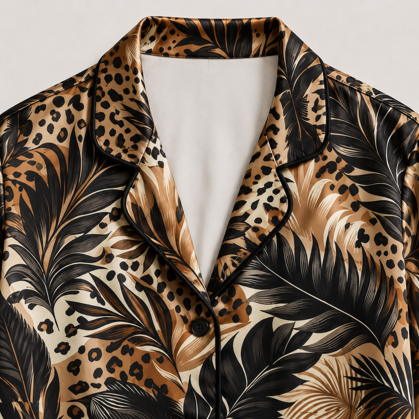 PJ-M214-Brown Poly Animal Pajama Apparel, Leaf Pattern Loungewear Sleepwear Collection Top Bottom Matching Clothing