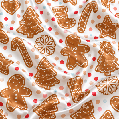 PJ-M2178-Gingerbread Christmas Satin Pajama Set, Cookie Tree Candy Cane Festive Holiday Sleepwear