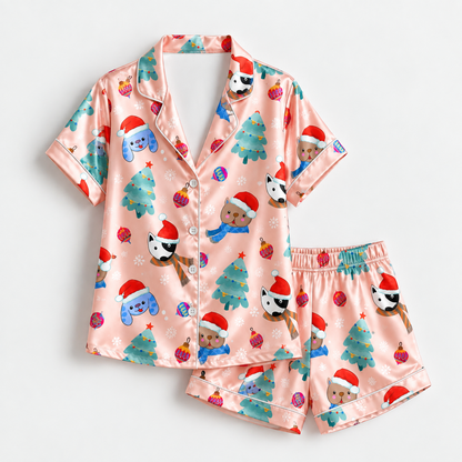 PJ-M2211-Christmas Pajama Set, Cat and Dog Holiday Pajamas, Christmas Tree Santa Hat Pet Sleepwear, Festive Animal Christmas PJs