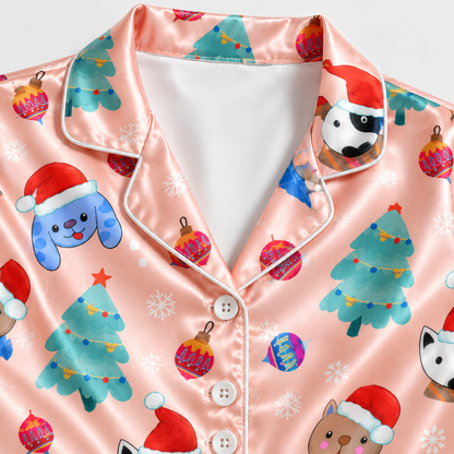PJ-M2211-Christmas Pajama Set, Cat and Dog Holiday Pajamas, Christmas Tree Santa Hat Pet Sleepwear, Festive Animal Christmas PJs