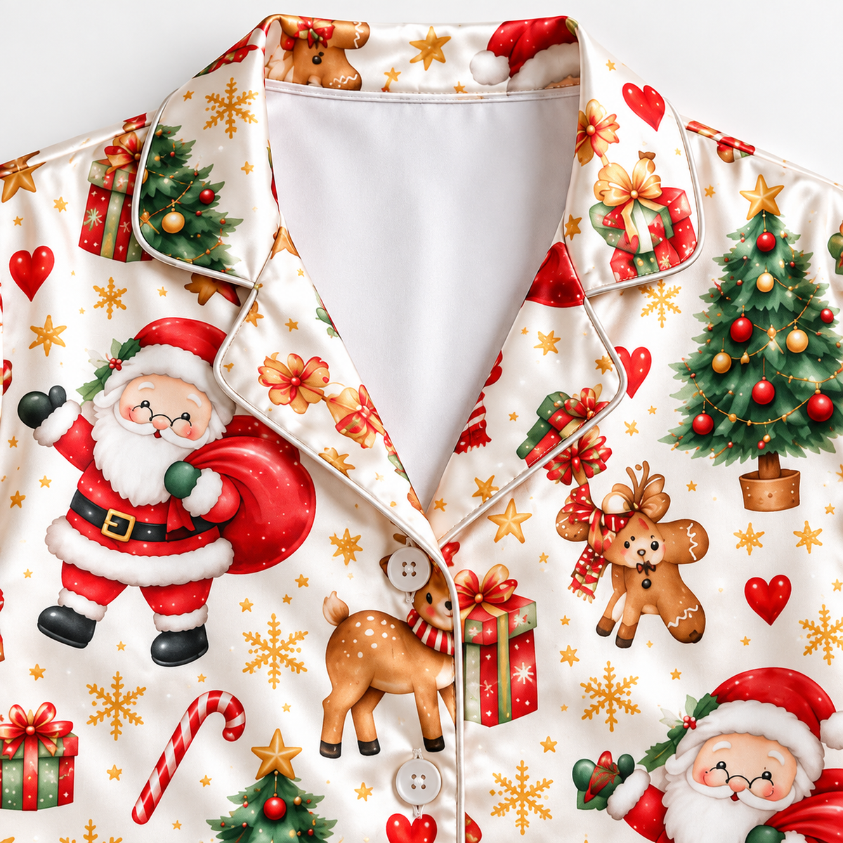 PJ-M2213-Christmas Pajama Set, Santa Gingerbread Pajamas, Reindeer Christmas Tree Candy Cane Sleepwear, Festive Holiday Gift PJs