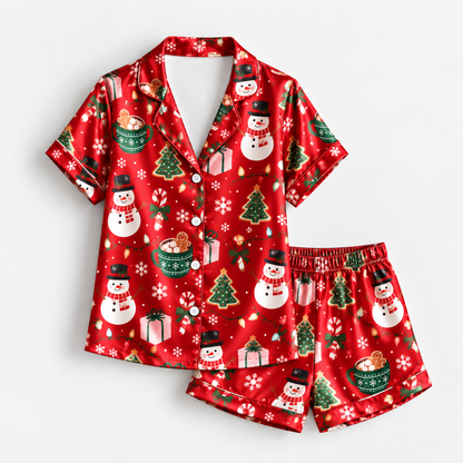 PJ-M2217-Christmas Pajama Set, Snowman Christmas Tree Pajamas, Gingerbread Gift Holiday Sleepwear, Festive Winter Family PJs