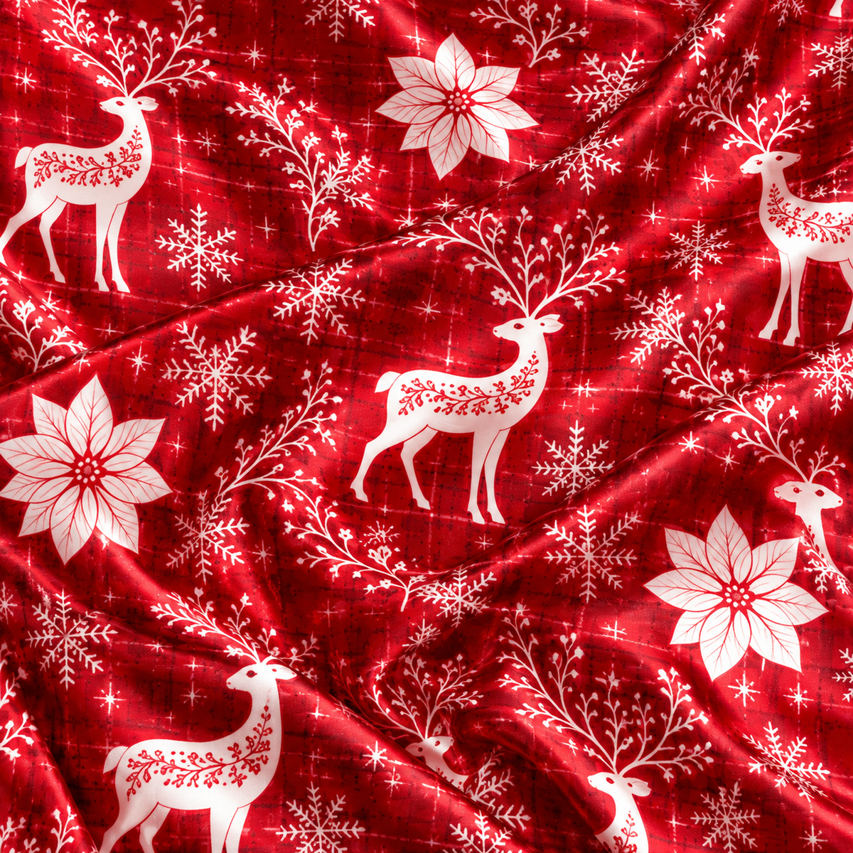 PJ-M2220-Christmas Pajama Set, Reindeer Snowflake Pajamas, Red Winter Floral Holiday Sleepwear, Elegant Festive Christmas PJs