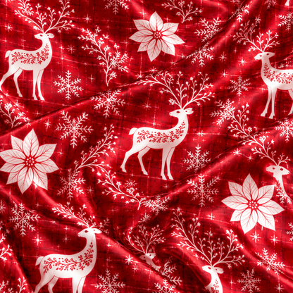 PJ-M2220-Christmas Pajama Set, Reindeer Snowflake Pajamas, Red Winter Floral Holiday Sleepwear, Elegant Festive Christmas PJs
