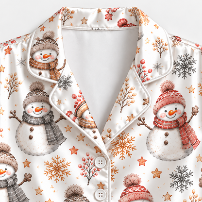PJ-M2221-Christmas Pajama Set, Watercolor Snowman Pajamas, Snowflake Winter Holiday Sleepwear, Cozy Festive Snowman Christmas PJs