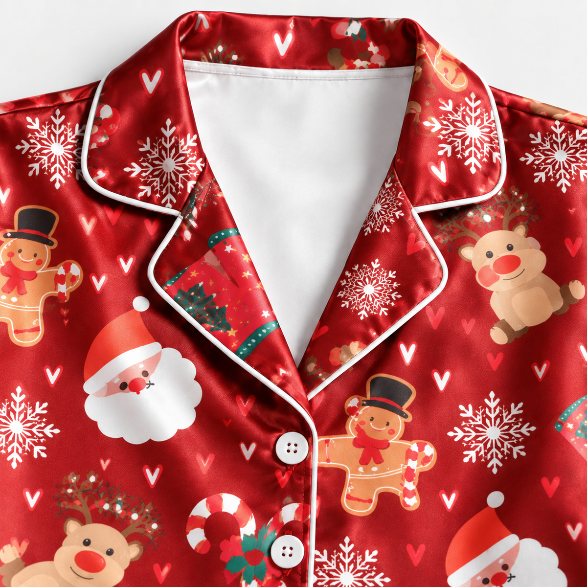 PJ-M2224-Christmas Pajama Set, Santa Reindeer Gingerbread Pajamas, Candy Cane Snowflake Holiday Sleepwear, Festive Christmas PJs