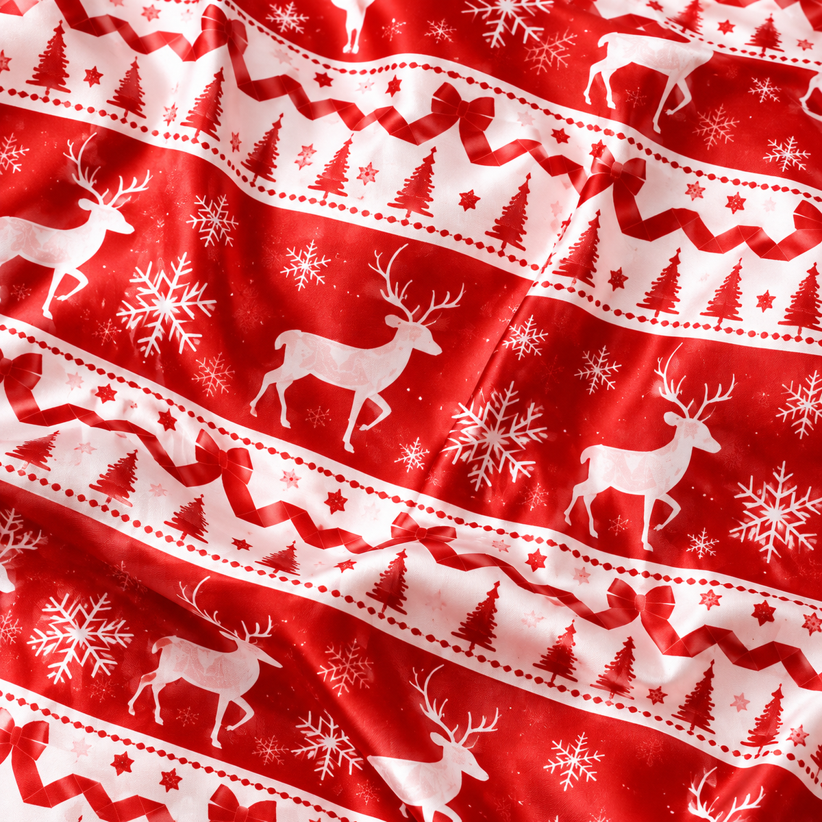 PJ-M2225-Christmas Pajama Set, Reindeer Snowflake Pajamas, Red Nordic Holiday Sleepwear, Scandinavian Christmas Pattern Festive PJs