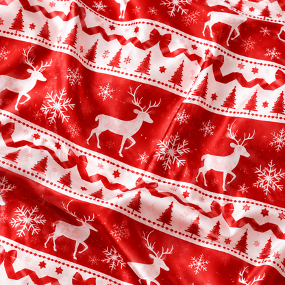 PJ-M2225-Christmas Pajama Set, Reindeer Snowflake Pajamas, Red Nordic Holiday Sleepwear, Scandinavian Christmas Pattern Festive PJs
