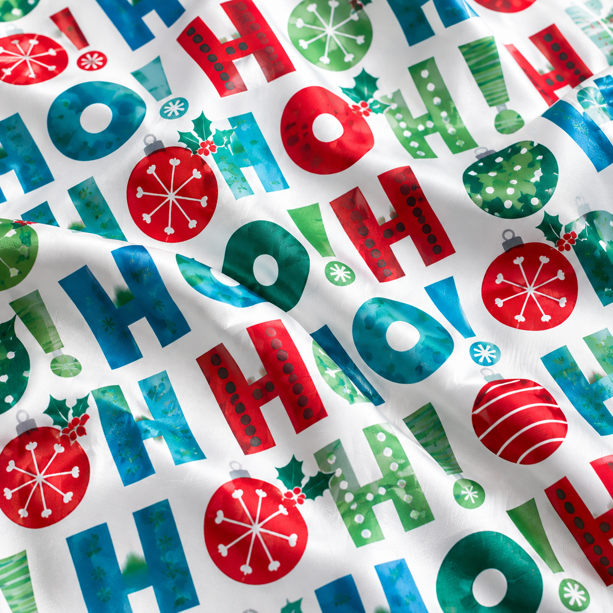 PJ-M2227-Christmas Pajama Set, Colorful Ho Ho Ho Holiday Pajamas, Festive Ornament Candy Cane Sleepwear, Christmas Morning Family PJs